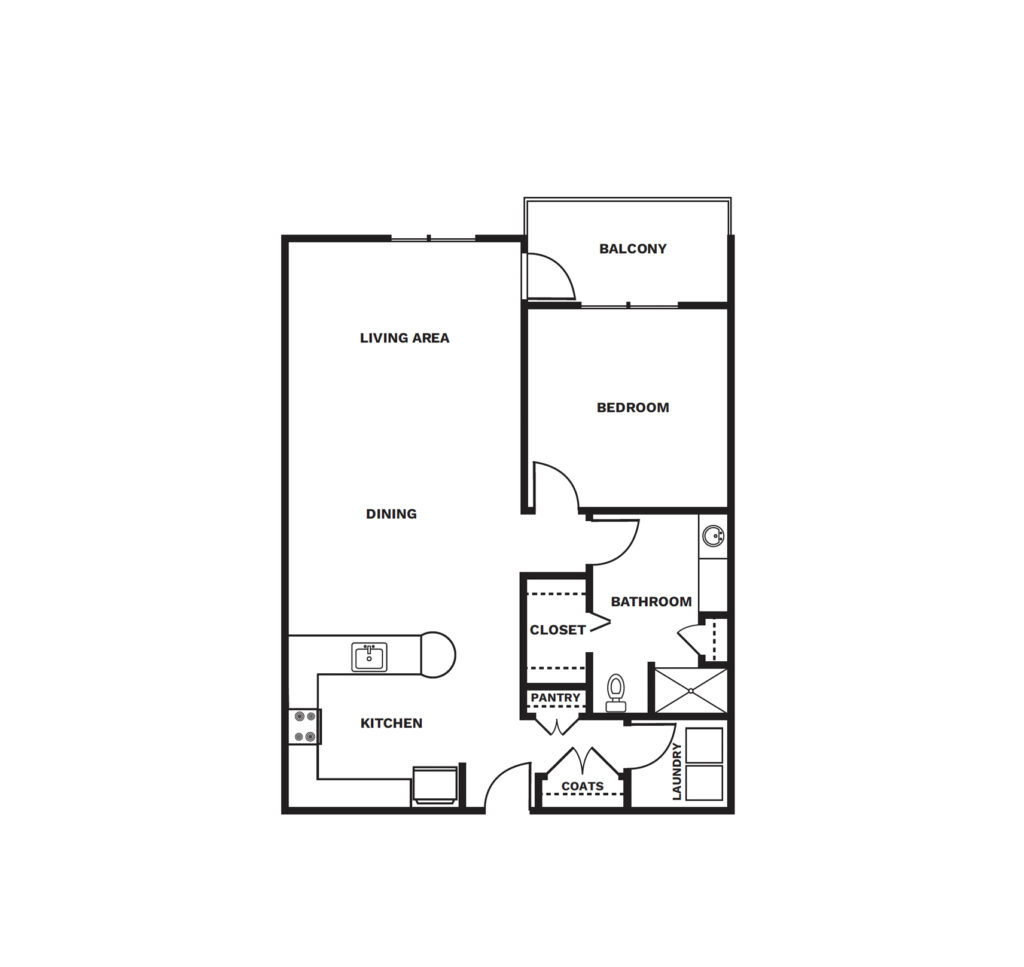 An illustrated One Bedroom B floor plan image.