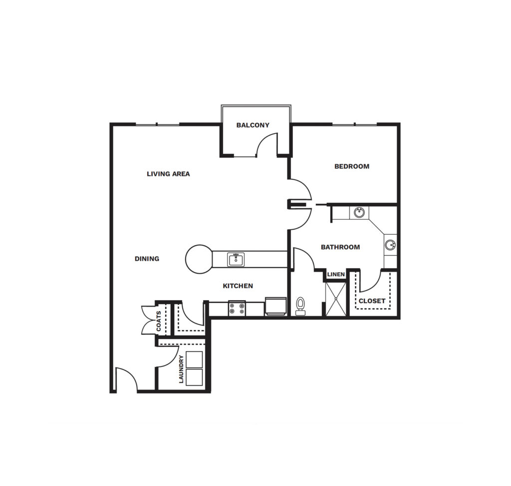 An illustrated One Bed Deluxe A floor plan image.