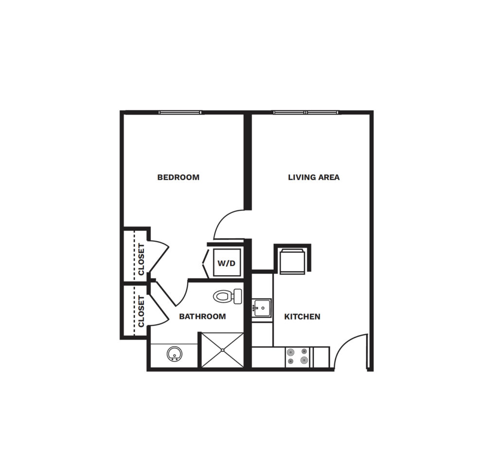 An illustrated One Bedroom Deluxe floor plan image.