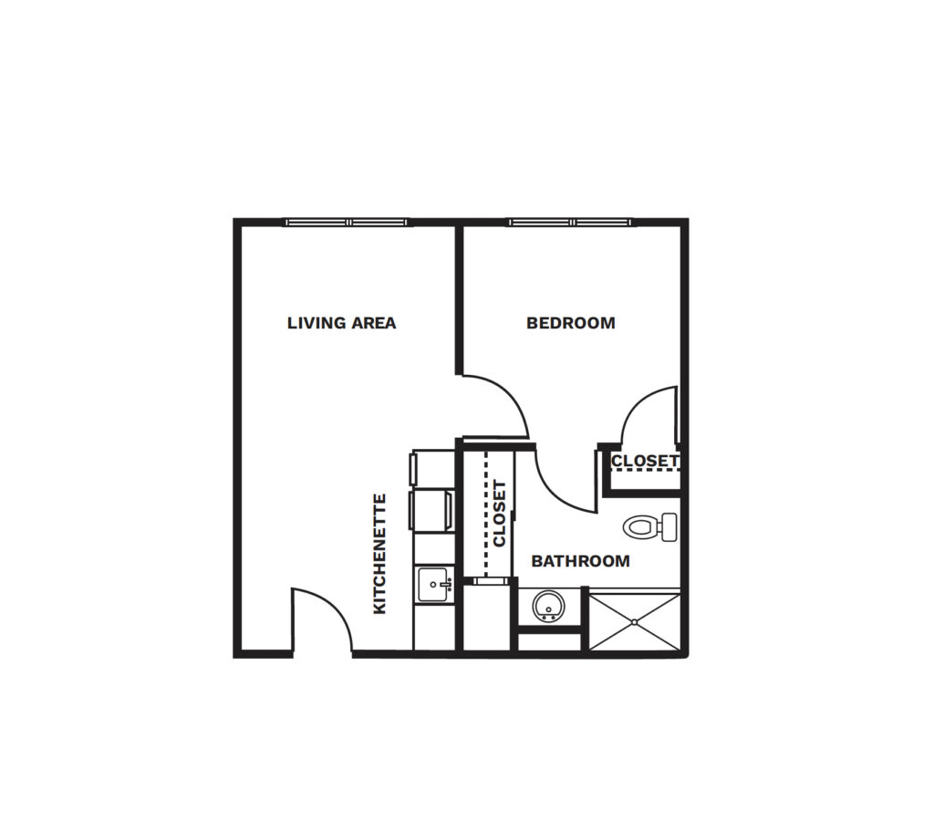 An illustrated One Bedroom floor plan image.